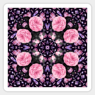 Crystal Hearts and Flowers Valentines Kaleidoscope pattern (Seamless) 12 Sticker